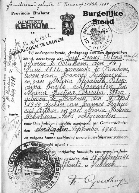 Huwelijksboekje Jozef en Maria Ulens-Wera