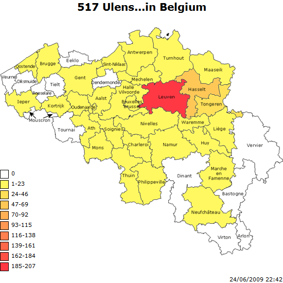 Ulens in Belgi&euml; (517 in juni 2009)