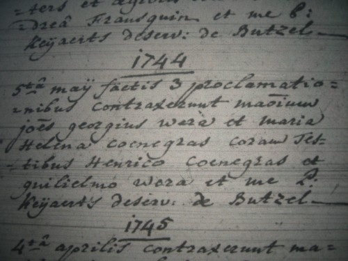 Huwelijksakte Wera-Coenegras, Butsel 5 mei 1744.JPG